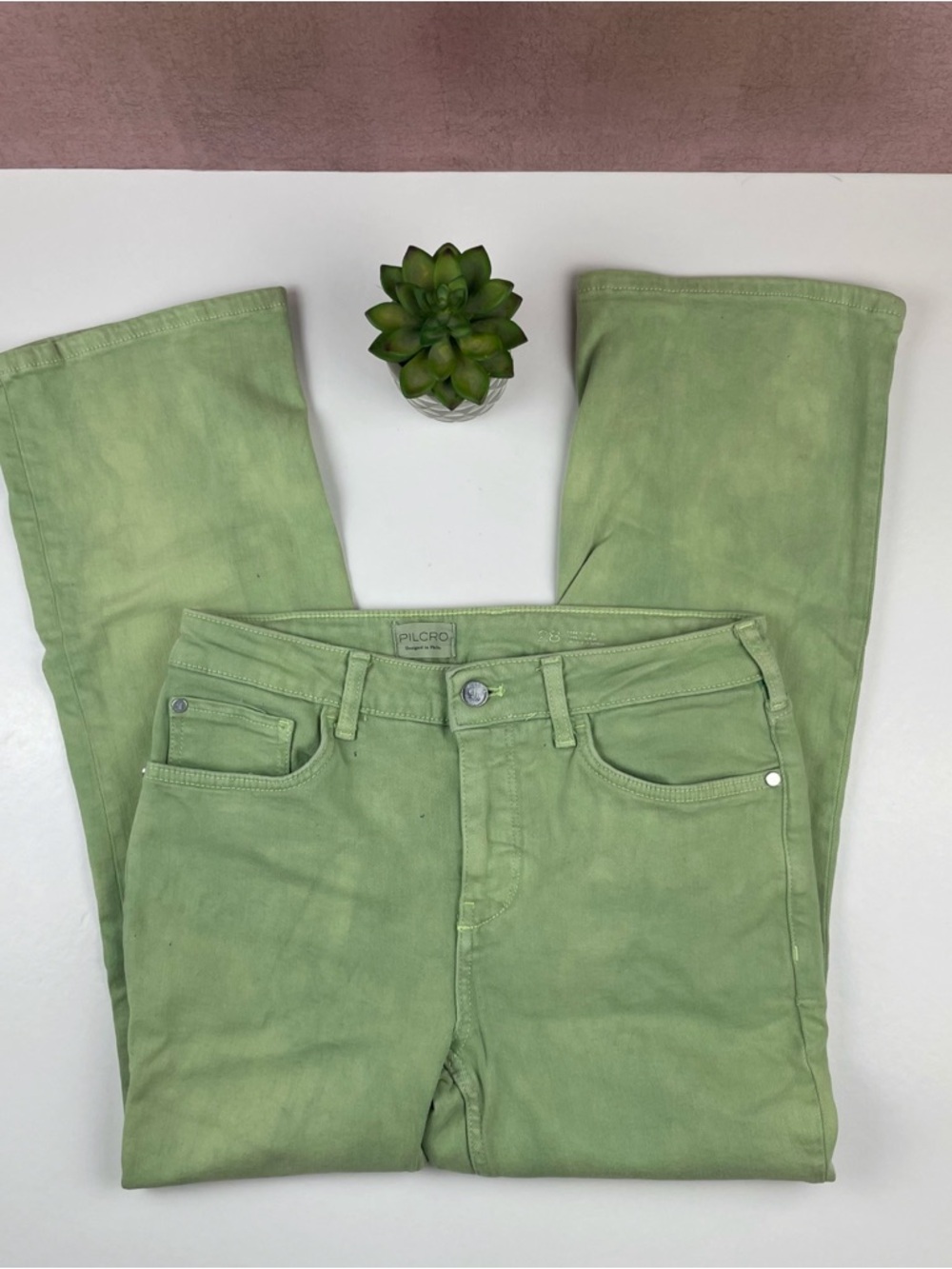 Pilcro And The Letterpress Anthropologie Green Tie Dye Denim Jeans Women 28